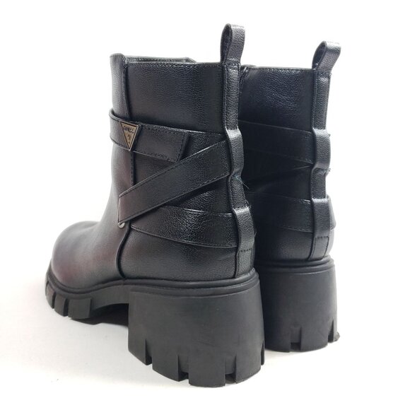 Guess Womens Black Chunky Heel Ankle Boots 10 All Man-Made Materials Rugged Sole - Picture 4 of 11